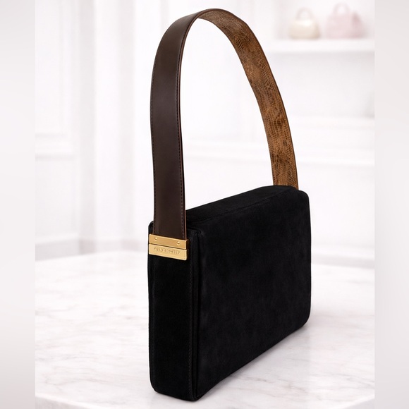 GIVENCHY leather suede shoulder bag with interchangeable snakeskin handle